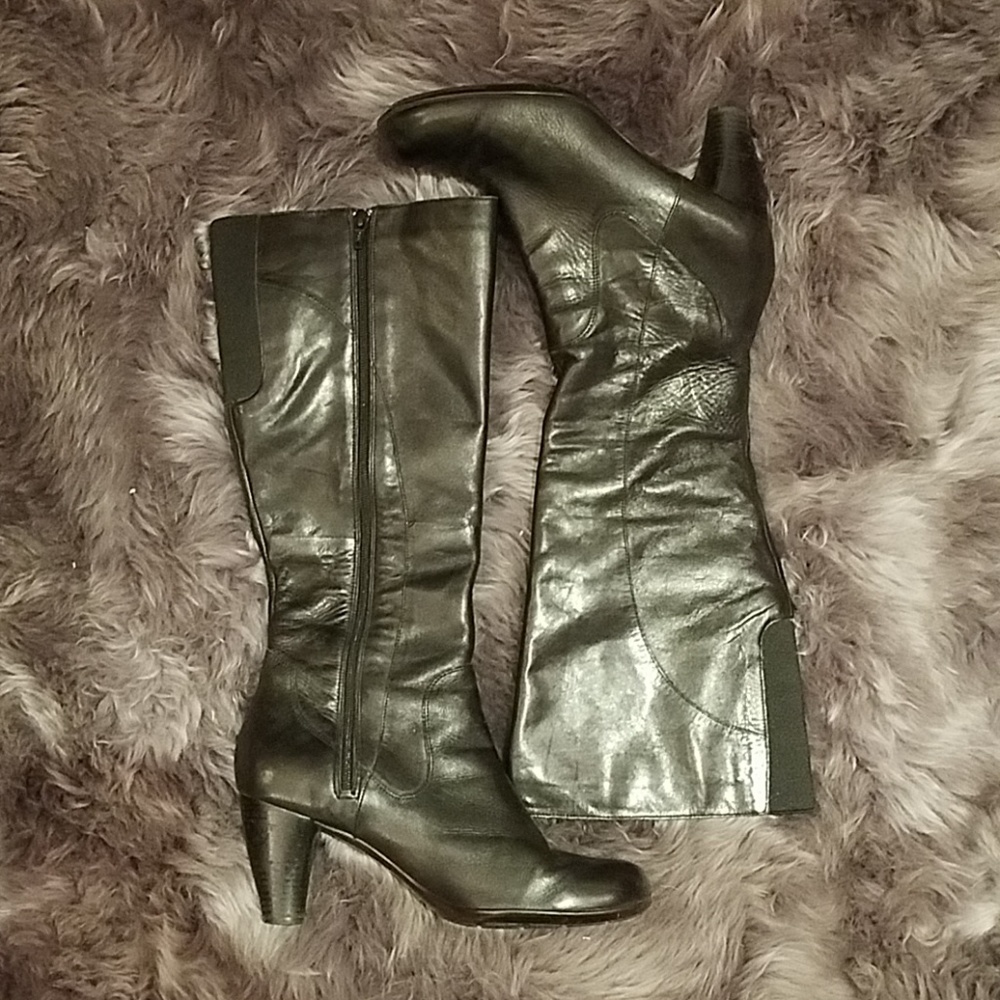 Indigo by Clark's Knee High Leather Boots, Black